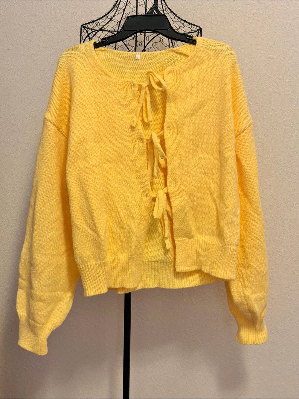 Yellow Tie-Front Women's Sweater Cardigan